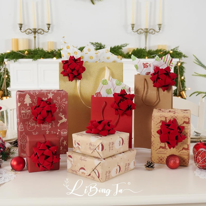 LiBongTa 4.5 Inch Red Velvet Ribbon Gift Bow Decorative Bows, Premade Valentine Bows for Gift Wrapping Self Adhesive, Wrapping Bows for Presents, Party Favor, Holiday, Wedding, Birthday-12 Counts - Image 5